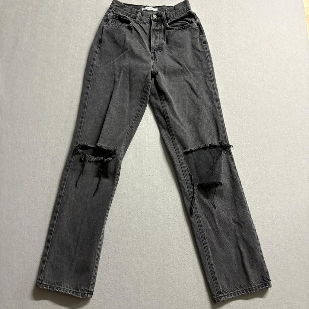 PacSun Distressed High Rise Straight Leg Jeans Womens 24 Black Denim Ripped Knee