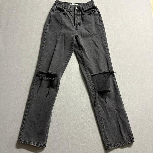 PacSun Distressed High Rise Straight Leg Jeans Womens 24 Black Denim Ripped Knee