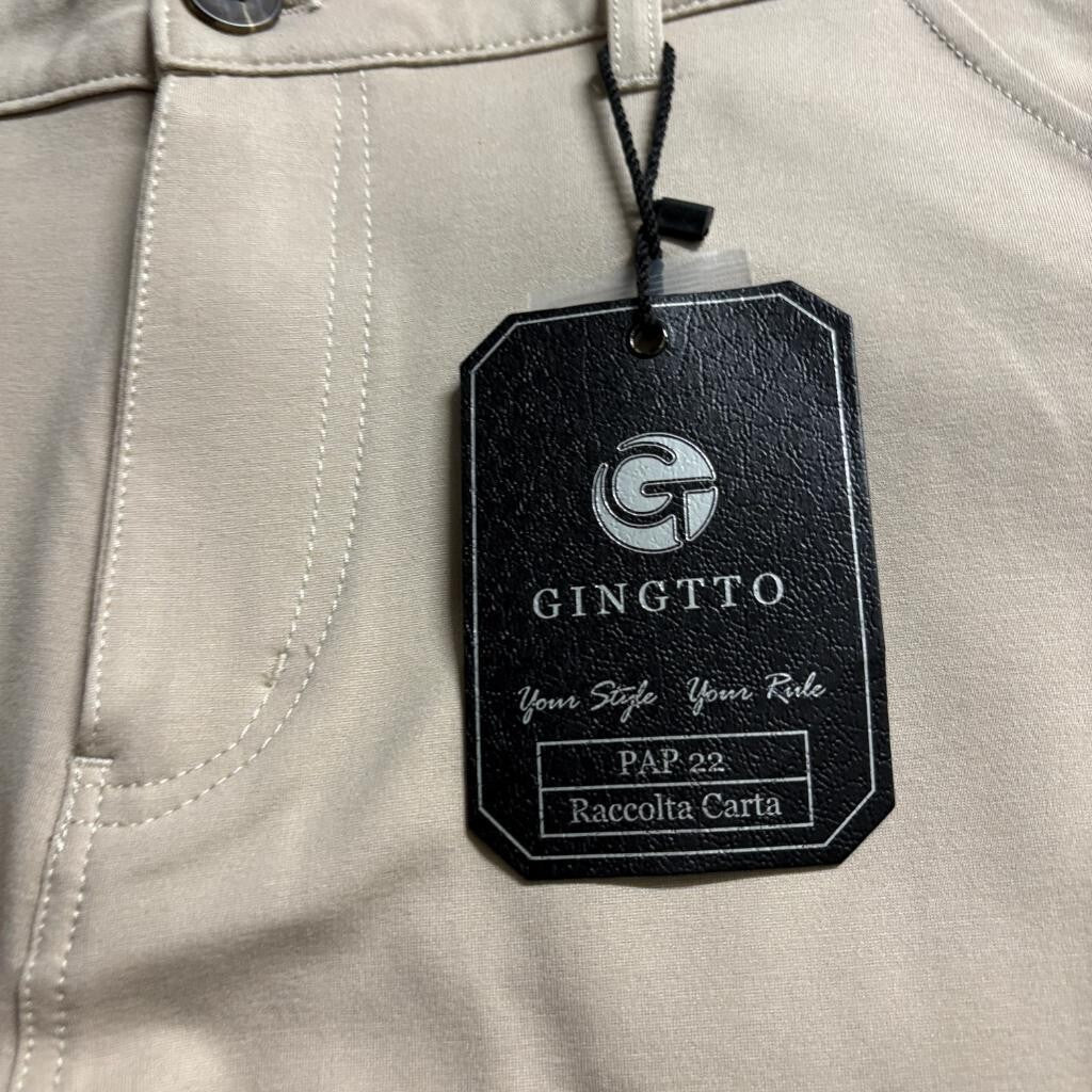Gingtto Skinny Fit Pants Mens 34 Beige Khaki Stretch Chino Trousers New