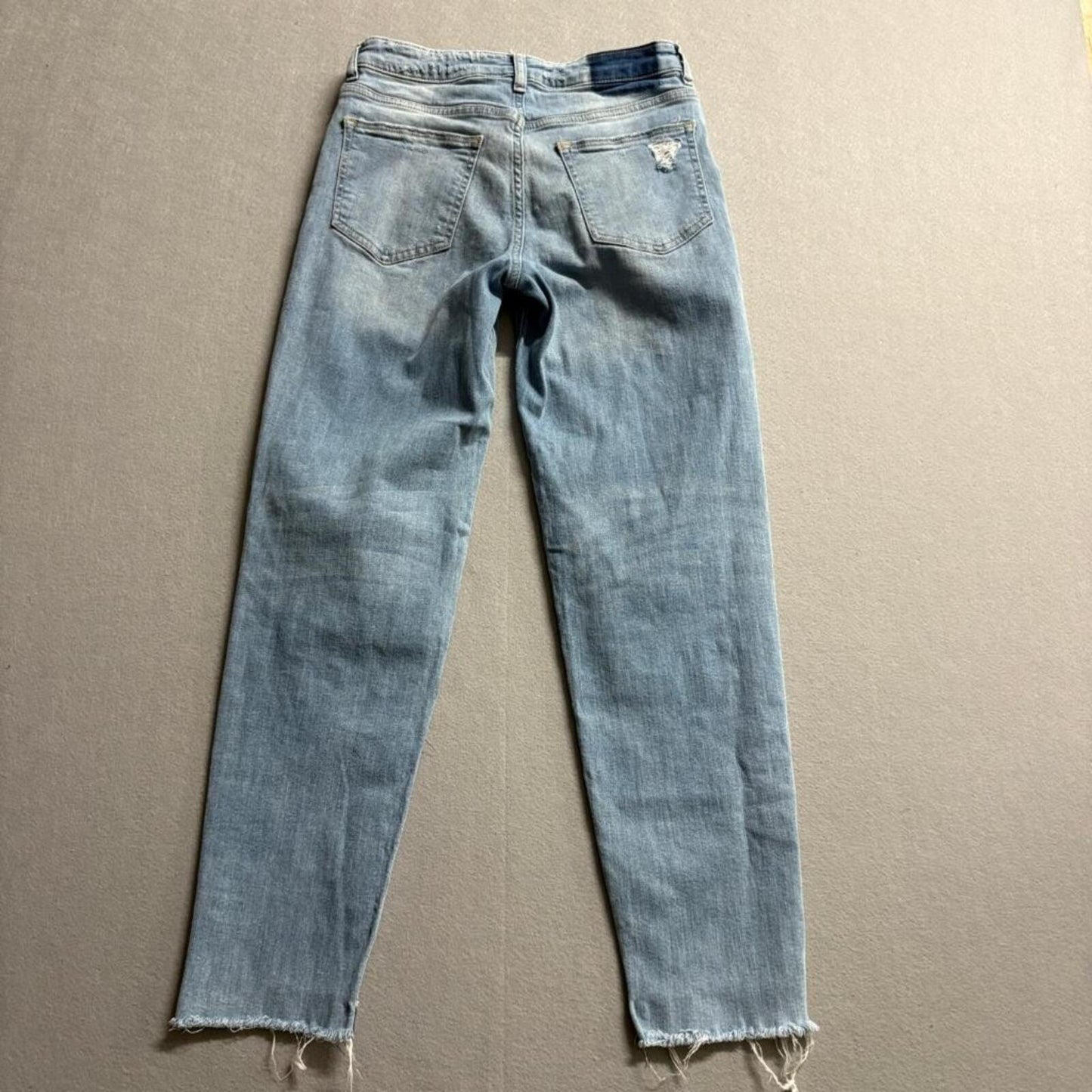 H&M Divided Patchwork Jeans Womens Size 6 Blue Distressed Raw Hem Crop Straight
