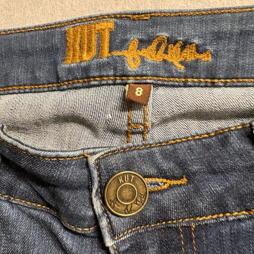 Kut from the Kloth Skinny Jeans Womens Size 8 Blue Raw Frayed Hem Stretch Denim