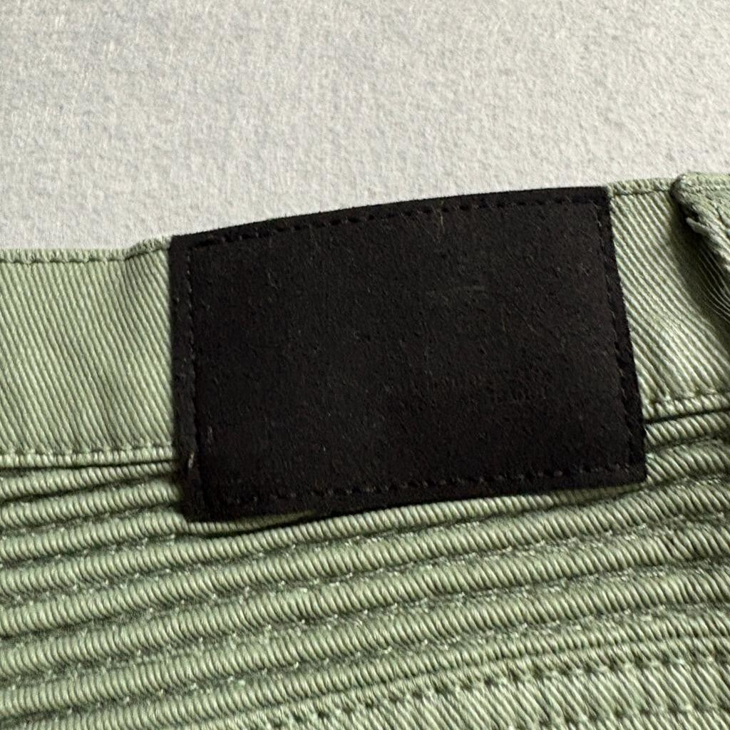 Forever 21 Slim Biker Jeans Mens 29 Olive Green Moto Ribbed Denim Pants
