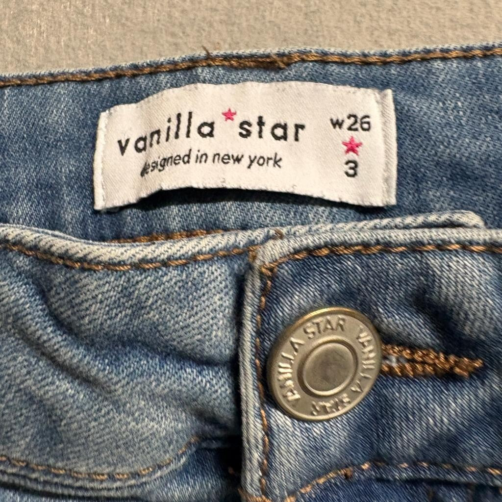 Vanilla Star Flare Jeans Womens Size 3 Blue Denim High Rise Front Seam Stretch