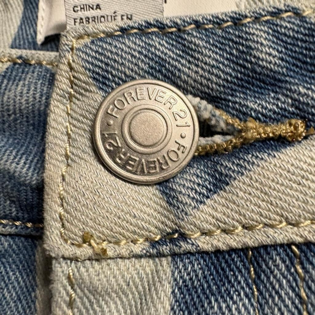Forever 21 Checkered Jeans Womens 30 Blue White Checkerboard Straight Leg Denim