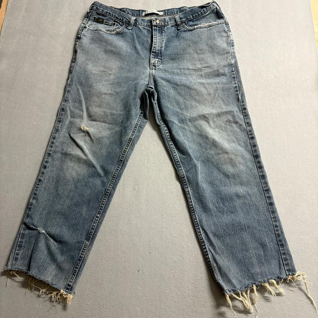 Lee Relaxed Straight Leg Jeans Mens 40x32 Blue Denim Cut Off Frayed Hem