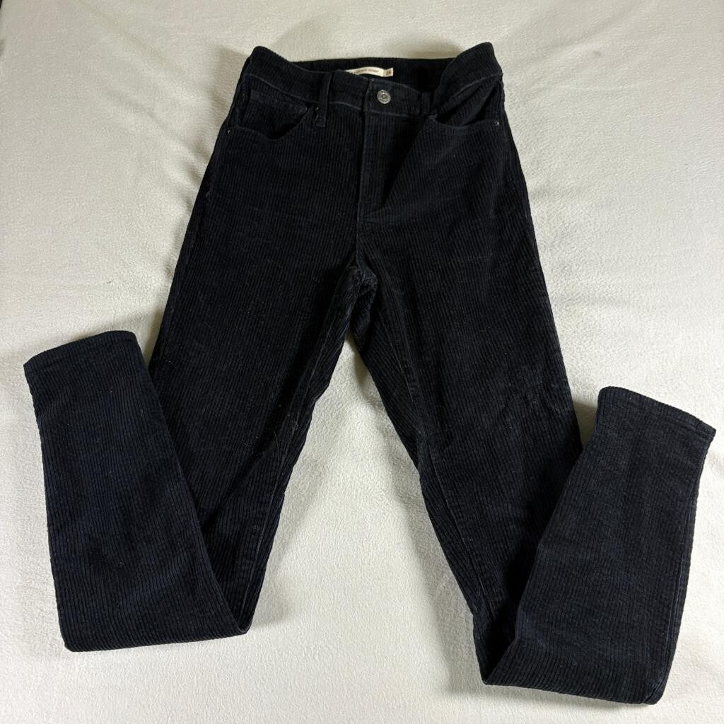Levis 721 High Rise Skinny Corduroy Pants Womens Size 26 Black Stretch Cord