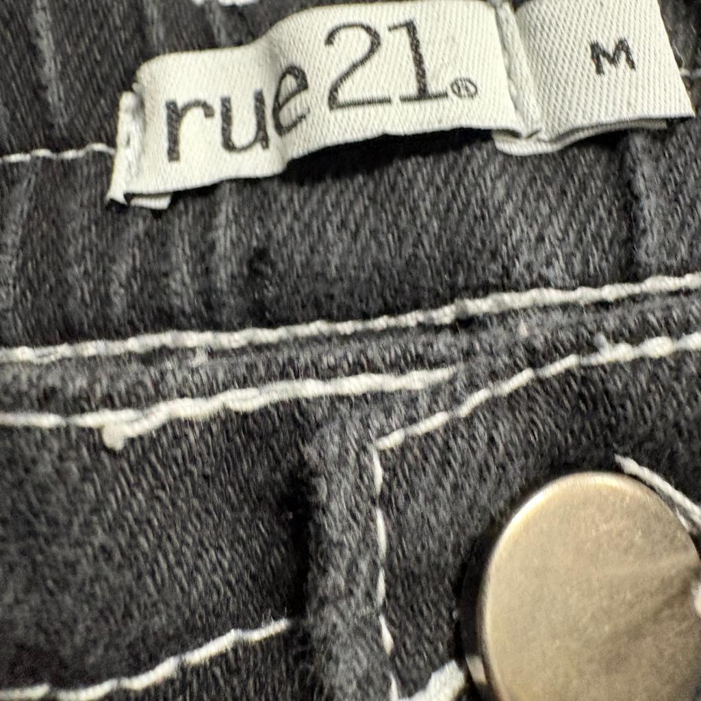 Rue21 Womens Cargo Pants Medium Black Contrast Stitch Elastic Waist Utility Y2K