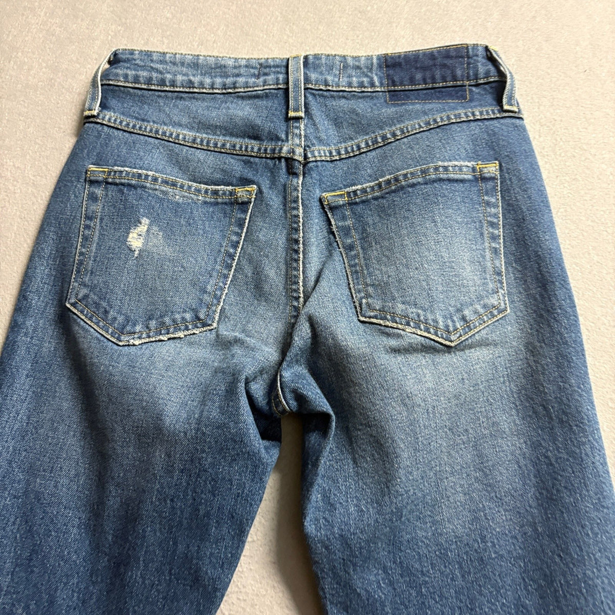 AMO Babe Dive Bar Destroy Jeans Womens Size 26 Distressed Frayed Hem Denim Blue