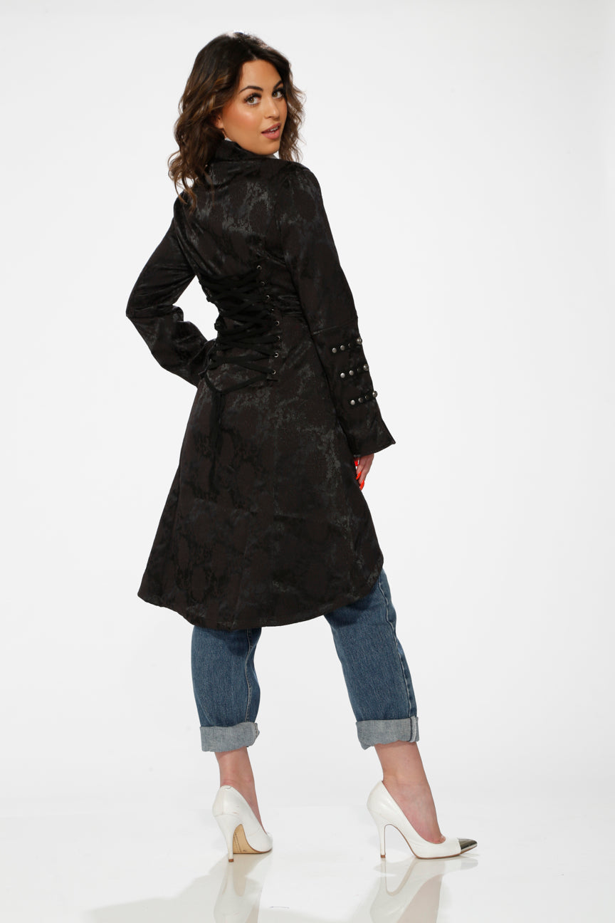 10191 Black Brocade HiLo Coat