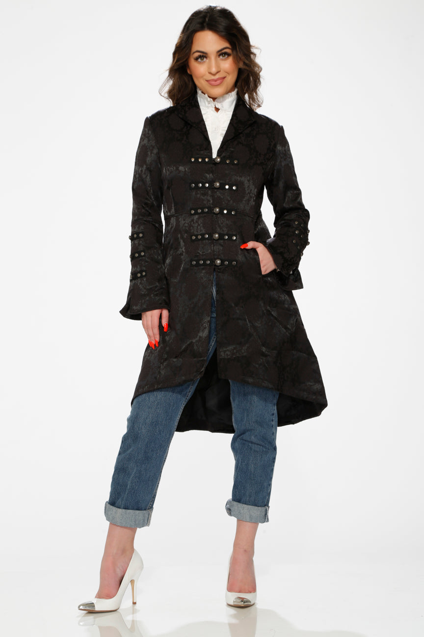 10191 Black Brocade HiLo Coat