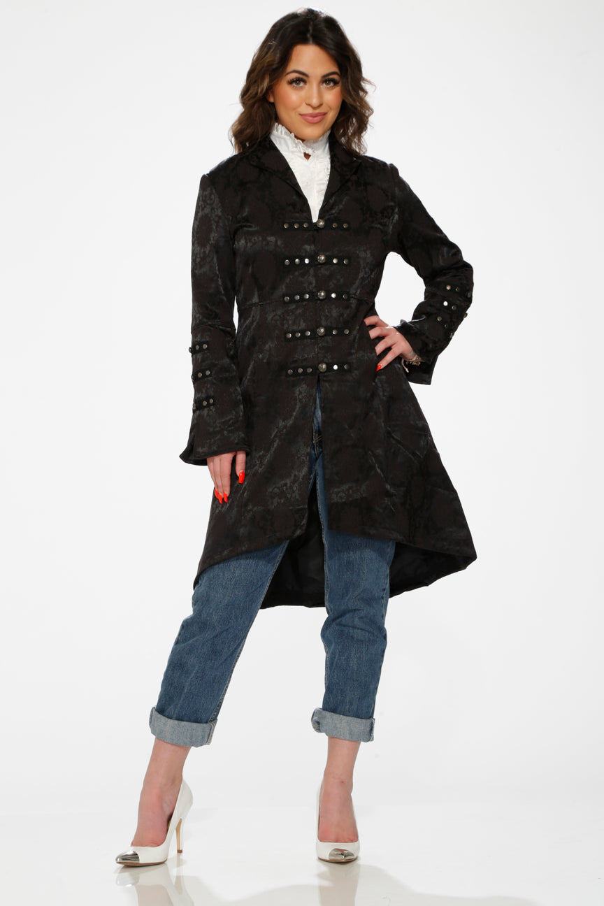 10191 Black Brocade HiLo Coat