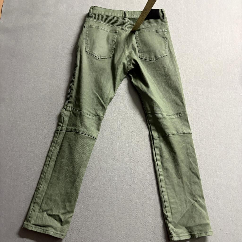 Forever 21 Slim Biker Jeans Mens 29 Olive Green Moto Ribbed Denim Pants