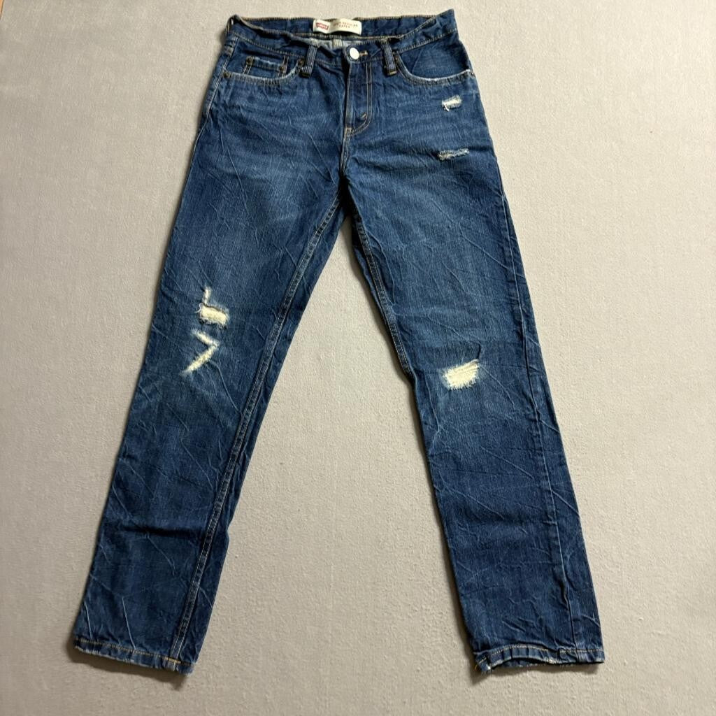 Levis 502 Regular Taper Jeans Boys 14 Reg Distressed Blue Denim 27x27