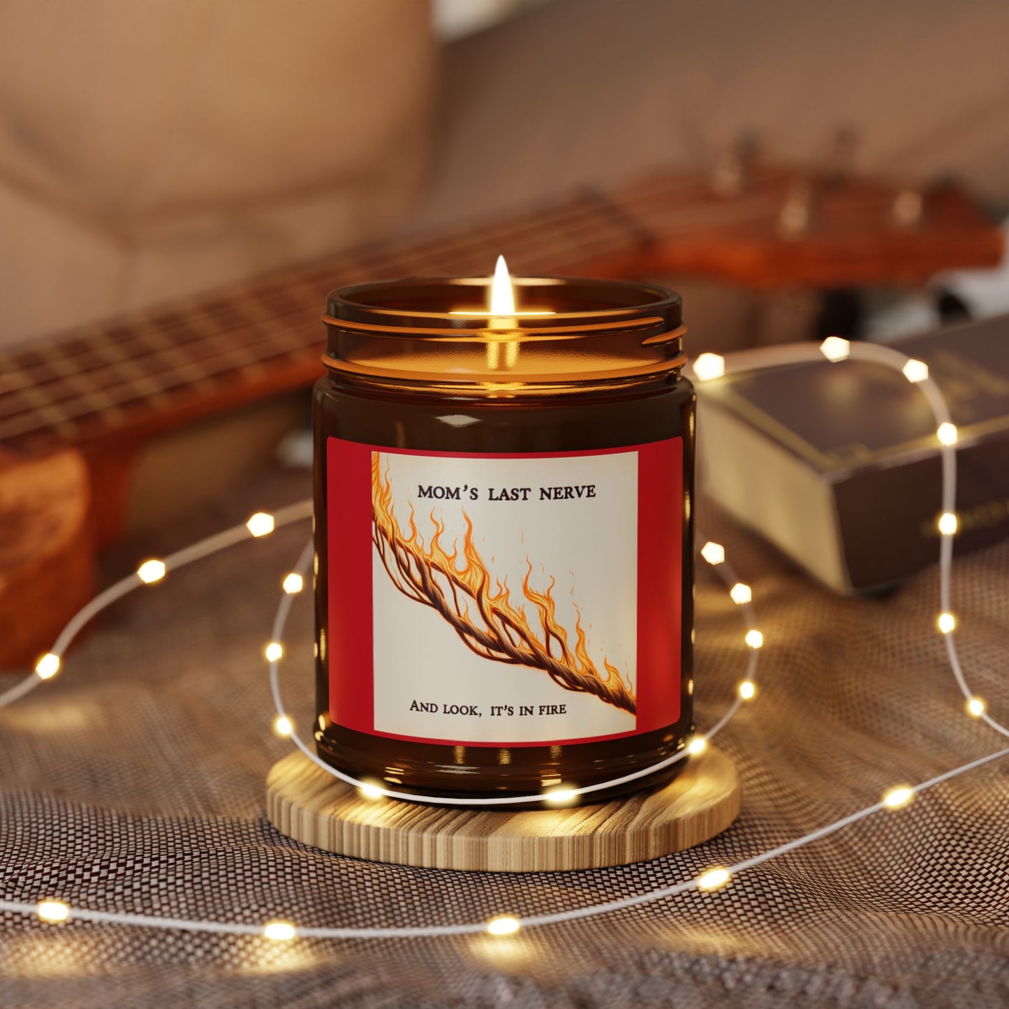 Moms Last Nerve On Fire Scented Soy Candle (Multi-Size, Amber Jar) Printify