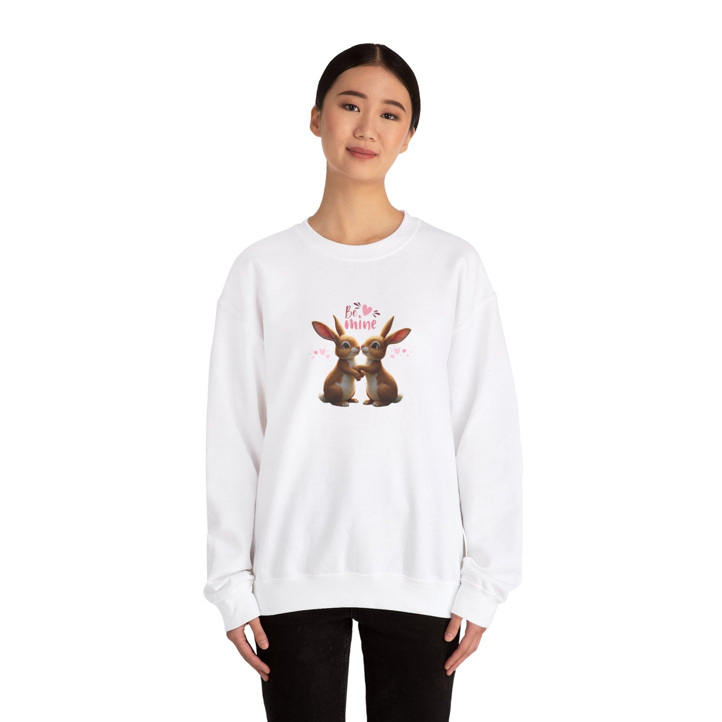 Valentines Day Sweatshirt Be Mine Two Rabbits In Love Cotton Sweatshirt