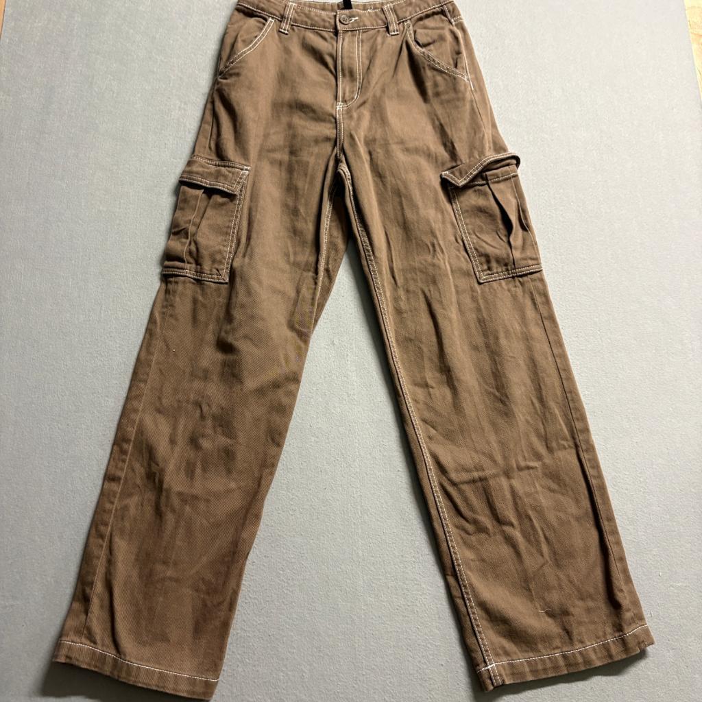 H&M Divided Women's Brown Cargo Pants Size 4 Contrast Stitch Wide Leg Utility