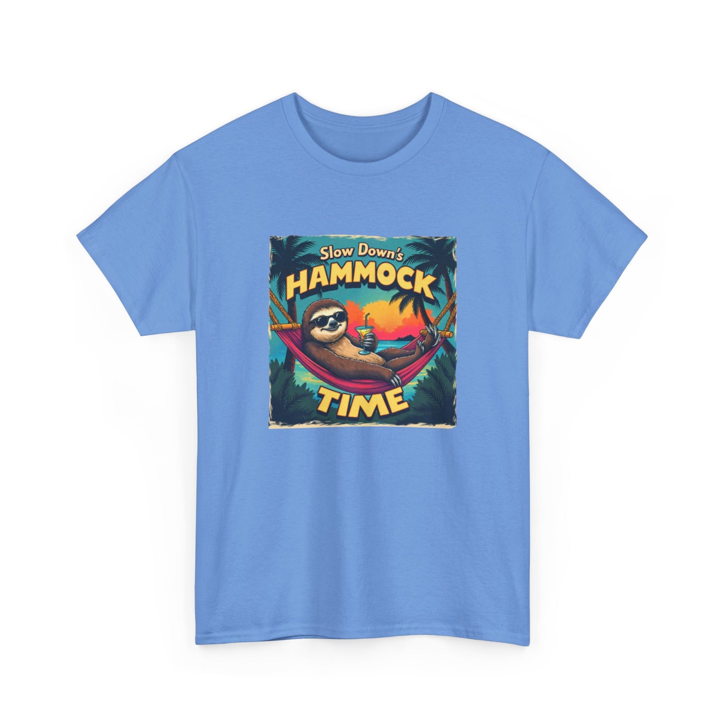 Slow Down Hammock Time Sloth Unisex Heavy Cotton Tee