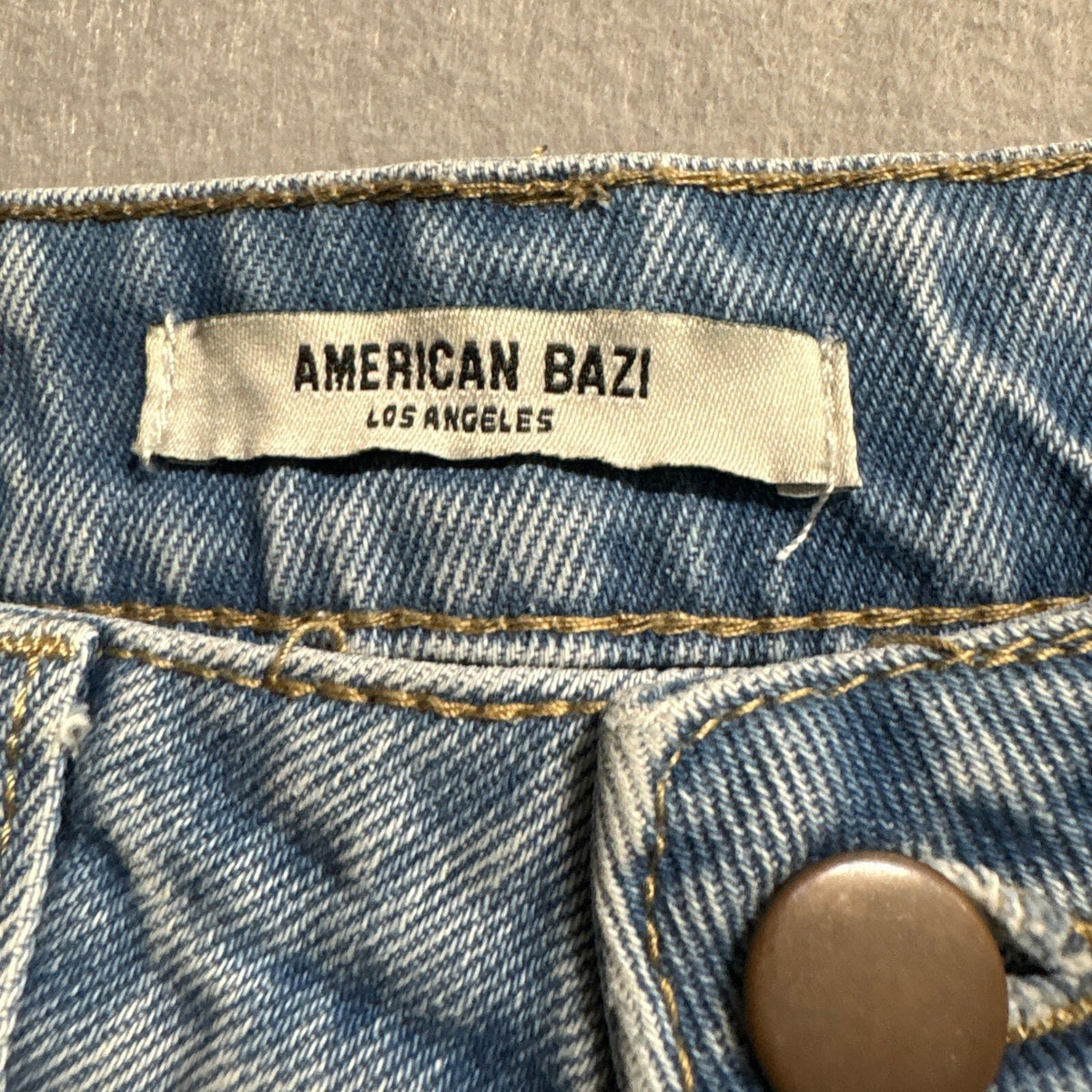 American Bazi High Rise Wide Leg Distressed Raw Hem Jeans Light Wash Size