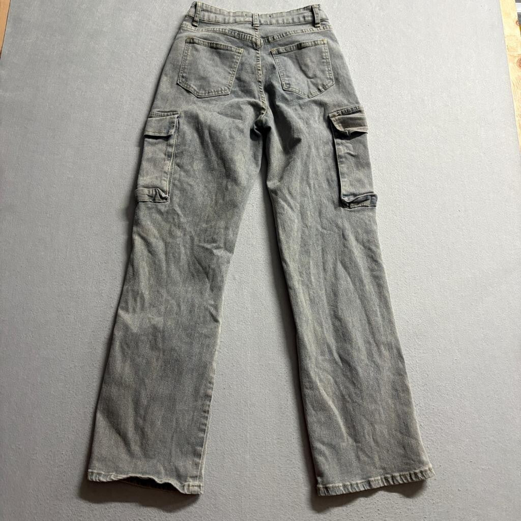 Between Us Womens Cargo Jeans Size 5 Gray Denim High Rise Straight Leg Stretch