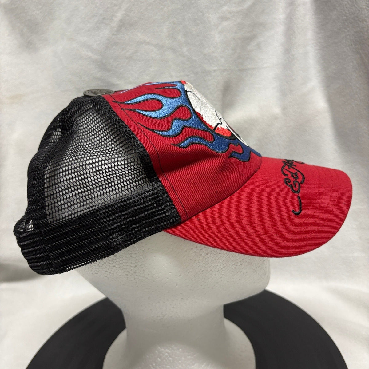Ed Hardy Skull Flames Trucker Hat Red Black Mesh Snapback Vintage Tattoo Wear - Photo 3