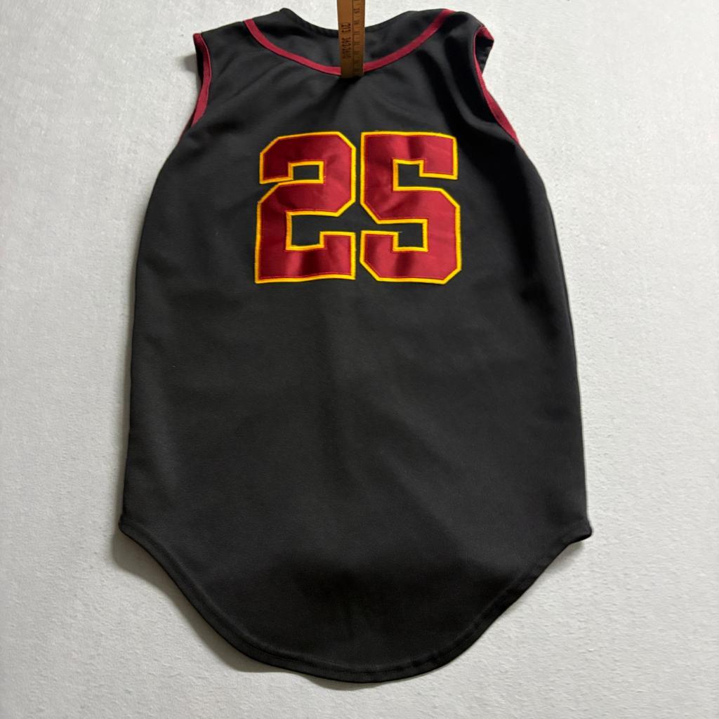 USC Trojans Sleeveless Baseball Jersey Youth L Black Red Yellow Button Up #25