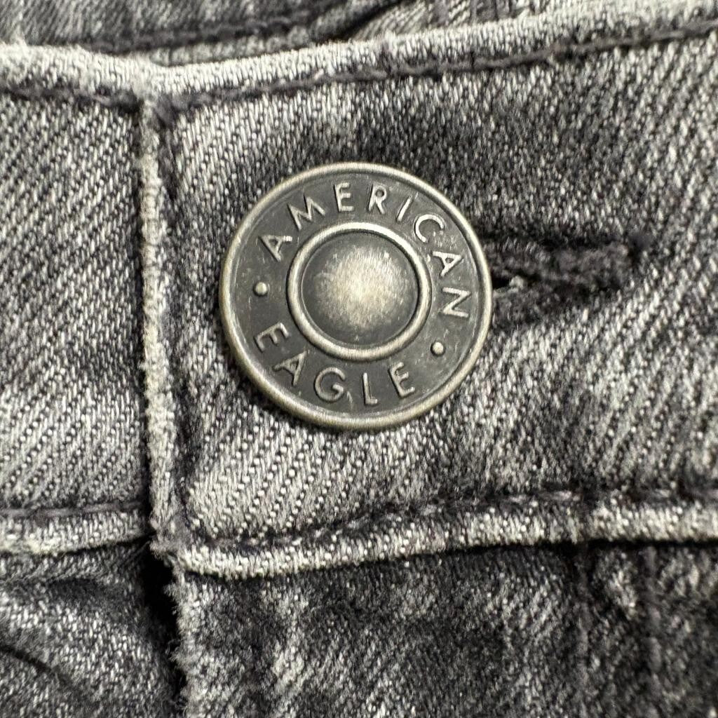 American Eagle Real Good Mom Jeans Womens 12 Gray Distressed High Rise Raw Hem