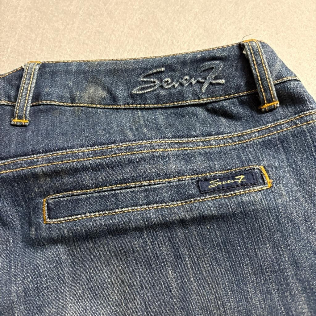 Seven7 Cuffed Crop Jeans Womens Size 32 Blue Denim Stretch Straight Leg