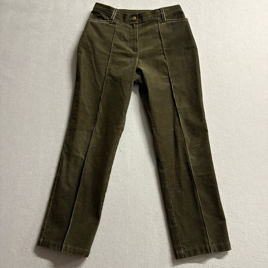 Marks & Spencer Womens Green Corduroy Pants Size UK 8 Short US 4 Straight Leg