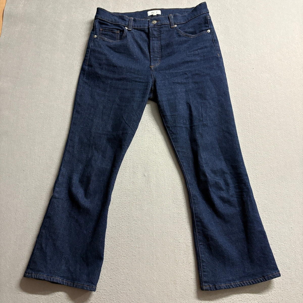 Rivete Denim Kick Crop Jeans Womens 29 Blue Dark Wash Stretch Flare Ankle High