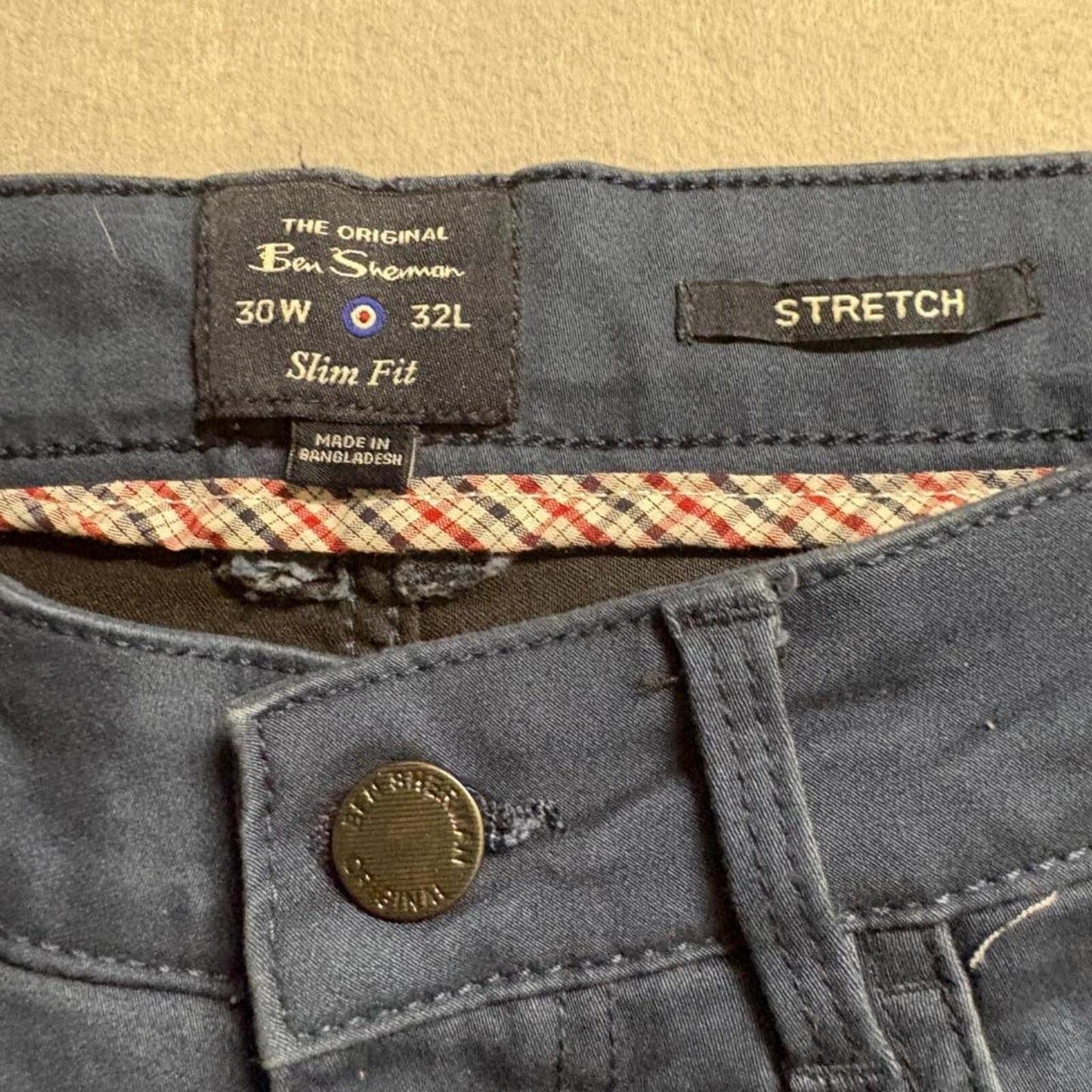 Ben Sherman Pants Mens 30x32 Slim Fit Stretch Chino Navy Blue Cotton Blend
