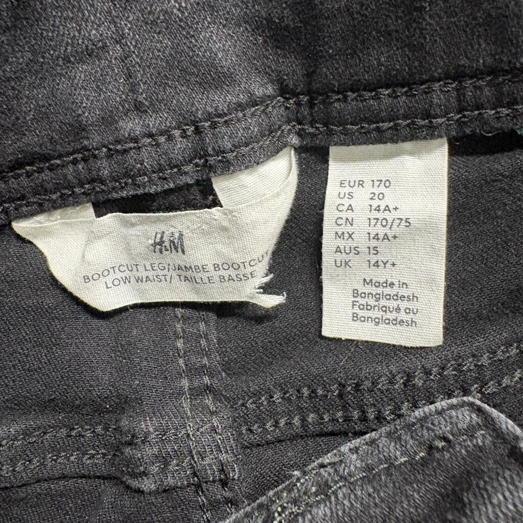 HM Girls Bootcut Jeans Size 20 Black Denim Low Waist Cargo Pockets Raw Hem