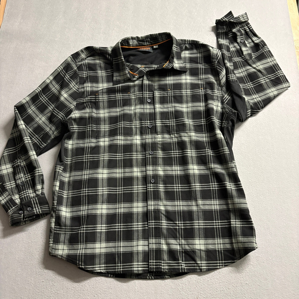 Ridgecut Toughwear Mens 2XL Plaid Long Sleeve Button Down Work Shirt Black Gray