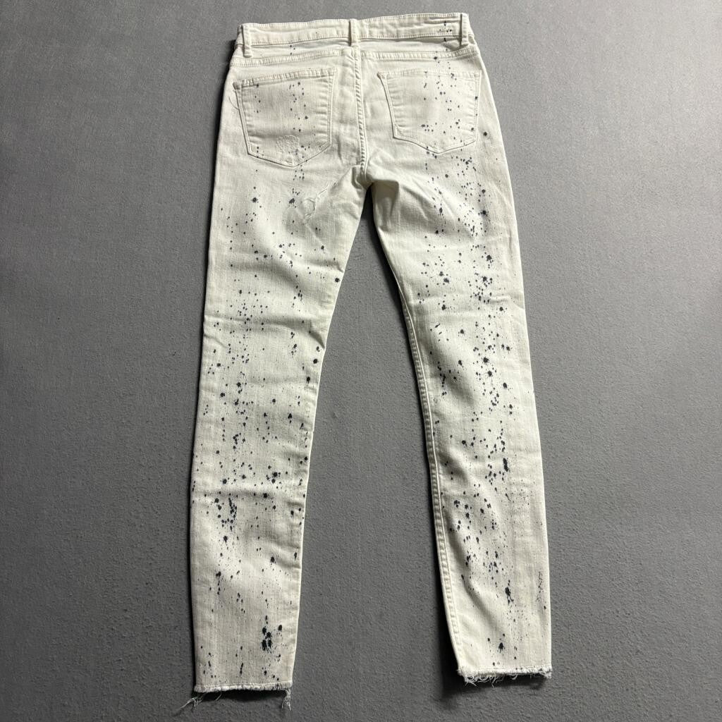 Zara Woman Premium Denim Collection Jeans Size 4 White Paint Splatter Skinny