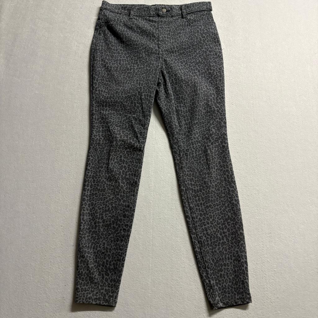 Time and Tru Womens Skinny Jeans Size M 8-10 Gray Leopard Print Stretch Denim