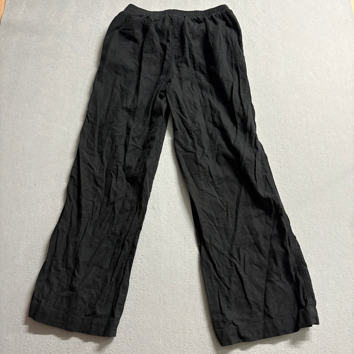 Briggs Womens Linen Blend Pants Medium Black Drawstring Elastic Waist Wide Leg