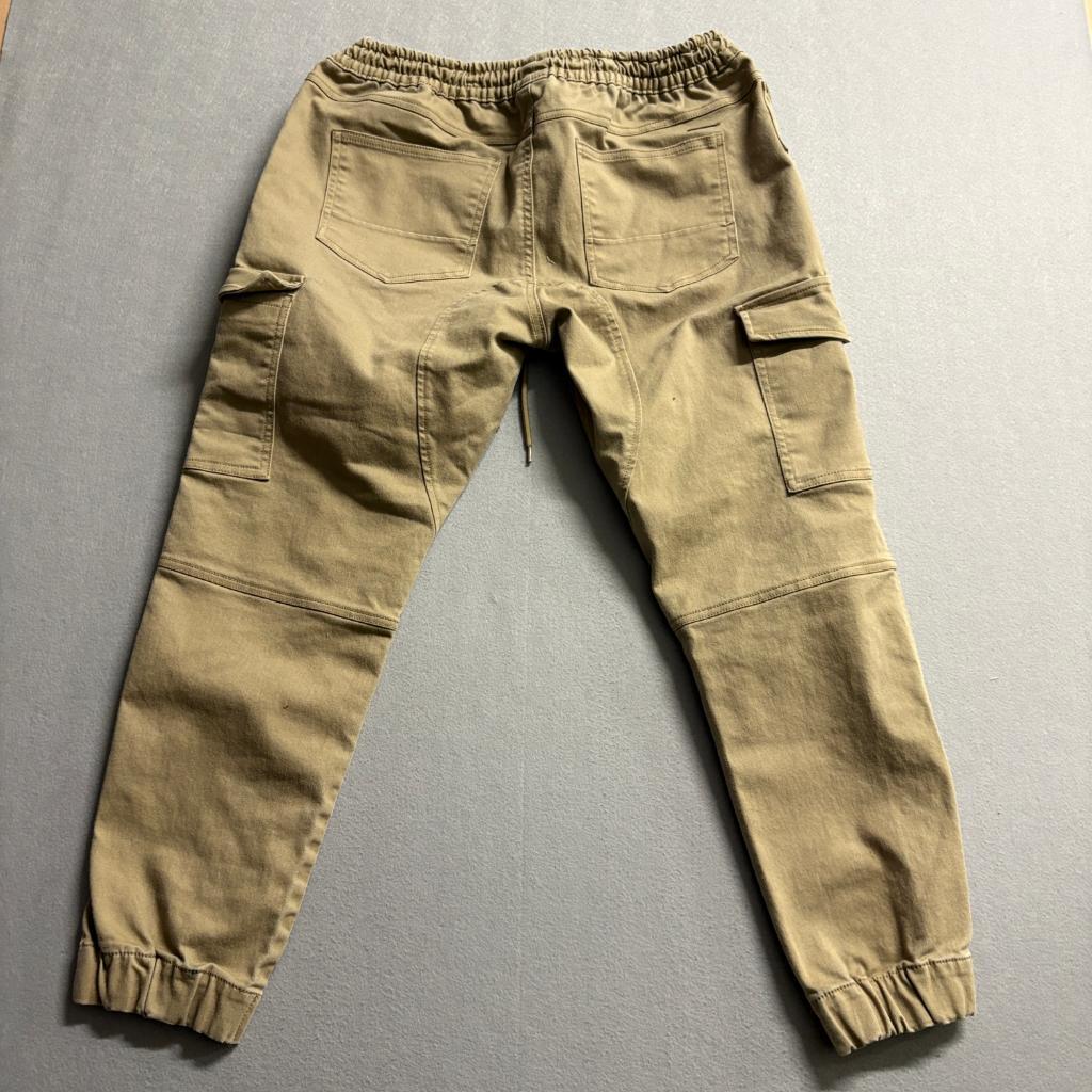 Stone Falcon Mens Slim Fit Jogger Cargo Pants Size L Khaki Tan Cotton Blend