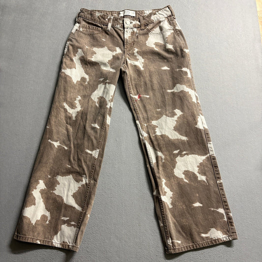 Hollister Low-Rise Baggy Jeans Womens 8R W29 Brown Cow Print Camo Wide Leg