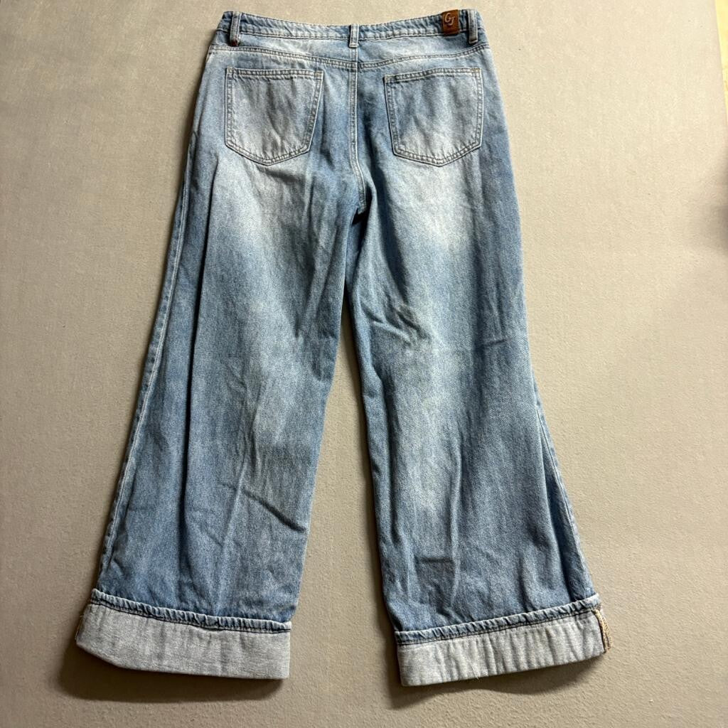 Gogo Jeans USA Womens Size 11/30 Wide Leg Cuffed Denim Blue Jeans