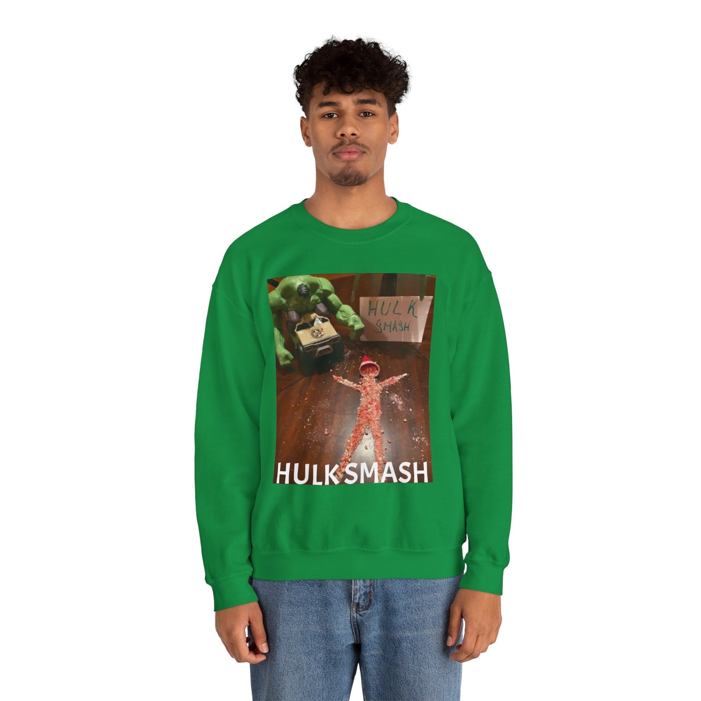 Hulk Smash Ugly Christmas Sweater Unisex Heavy Blend Crewneck Sweatshirt Printify