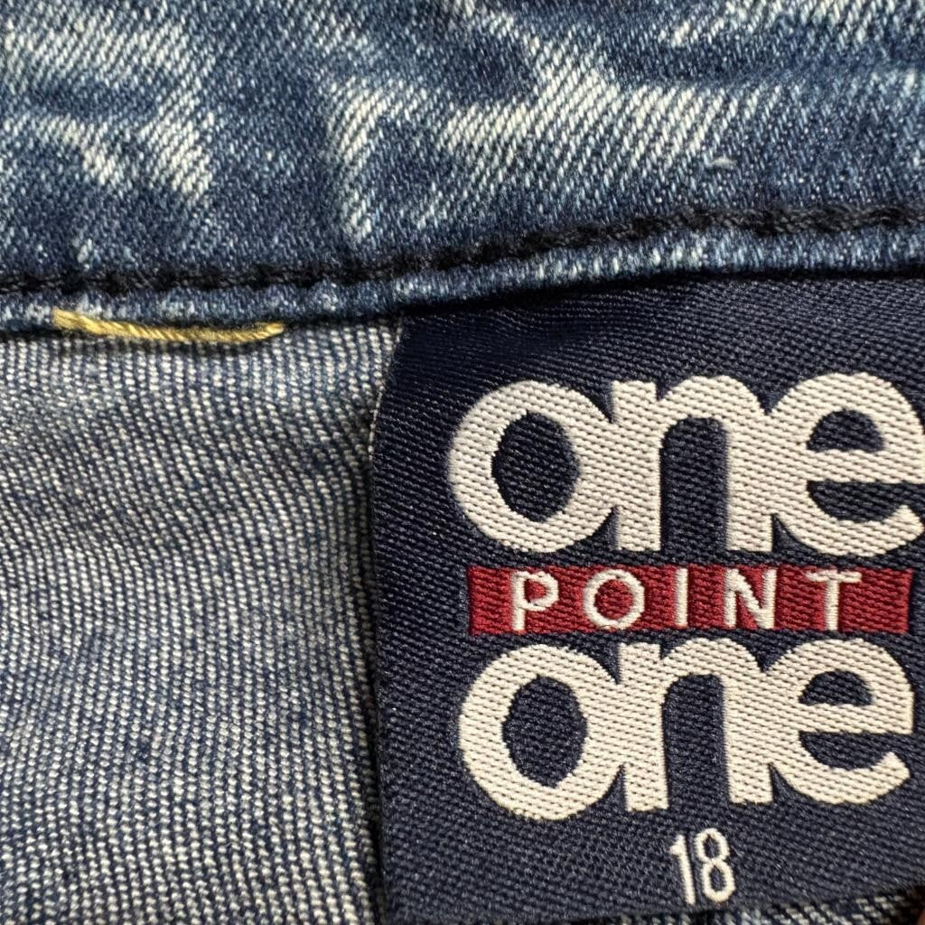 One Point One Biker Jeans Mens 18 Acid Wash Blue Denim Moto Ribbed Stretch
