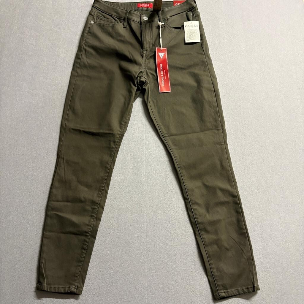 Guess Jayden Mid Rise Skinny Jeans Womens 31x28 Olive Green Coated Stretch Denim