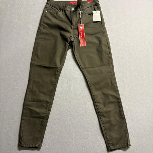 Guess Jayden Mid Rise Skinny Jeans Womens 31x28 Olive Green Coated Stretch Denim