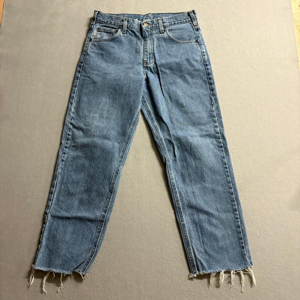 Carhartt Relaxed Fit Jeans Mens 31x30 Blue Denim Raw Cut Fray Hem Actual 31x27