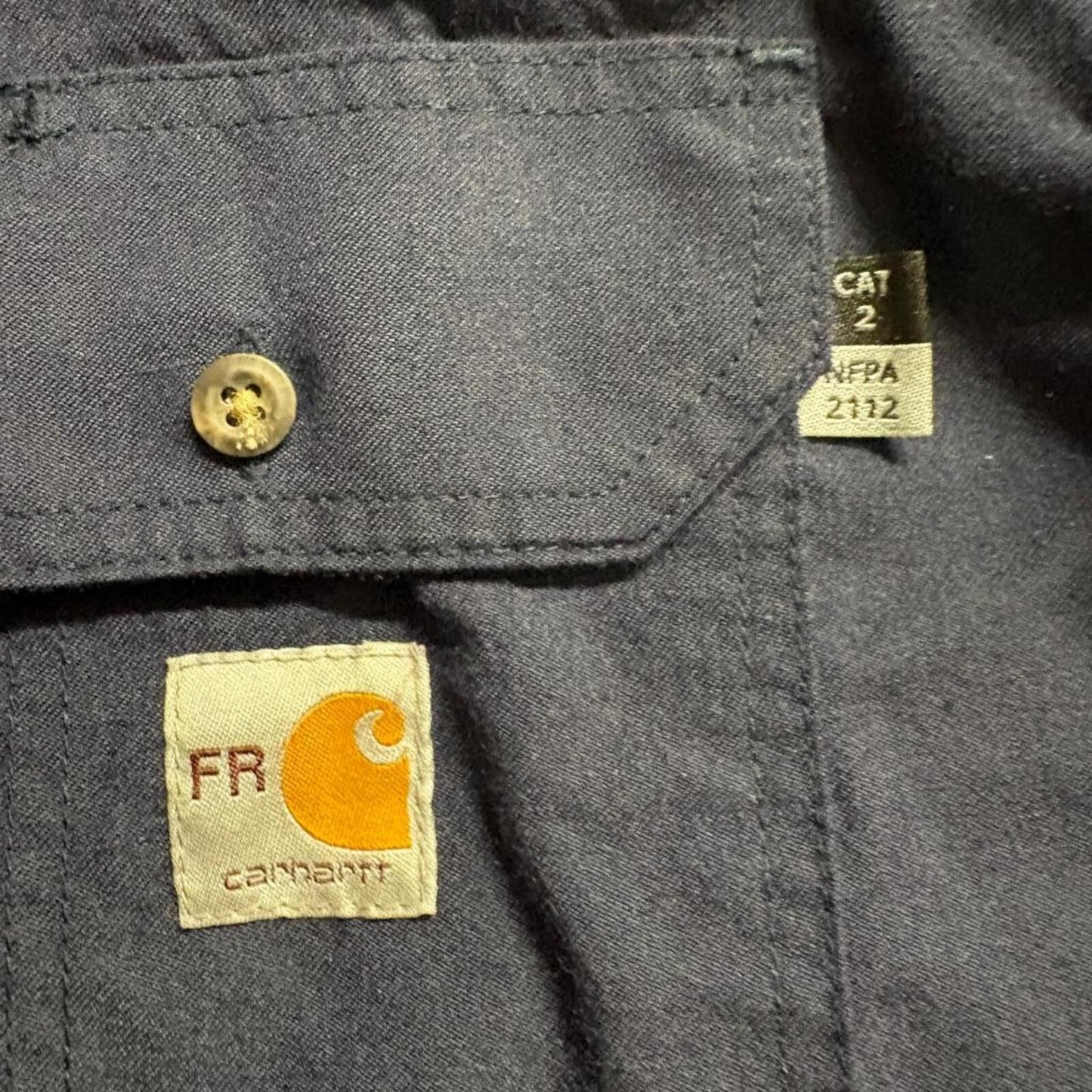 Carhartt FR Shirt Mens Large Navy Blue Flame Resistant Reflective Workwear
