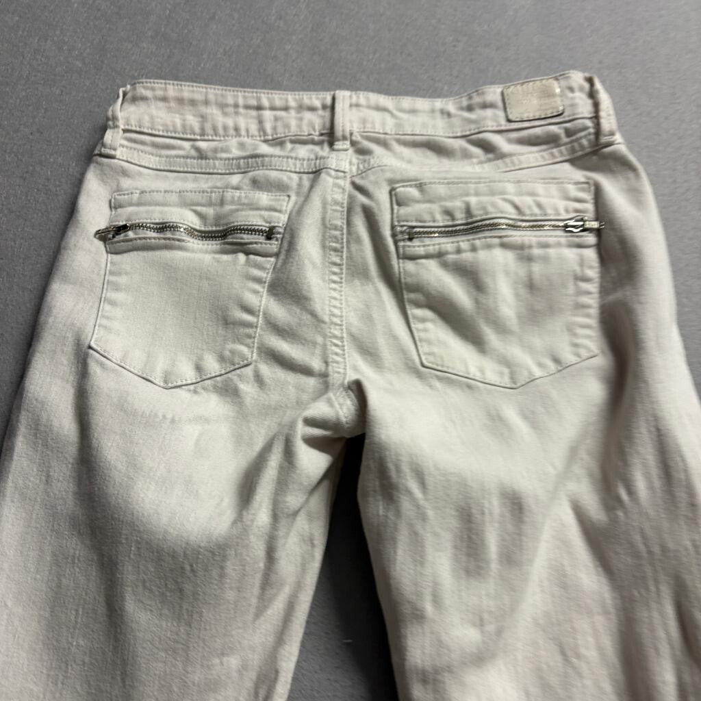 Guess Skinny Moto Jeans Womens 25 Beige Off White Ankle Zip Multi Pocket Low