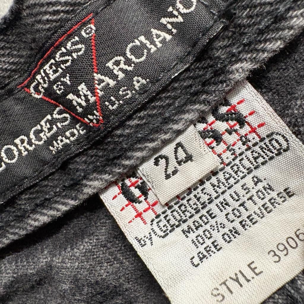 Vintage Guess Georges Marciano Jeans Womens 24 Black Denim High Rise Raw Hem USA