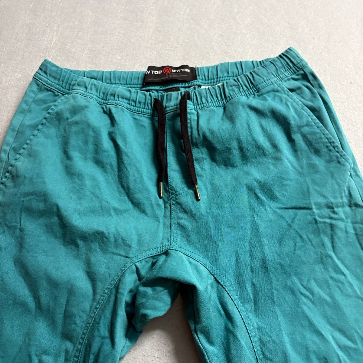 WT02 New York Mens Jogger Pants Medium Teal Green Cotton Stretch Elastic Waist