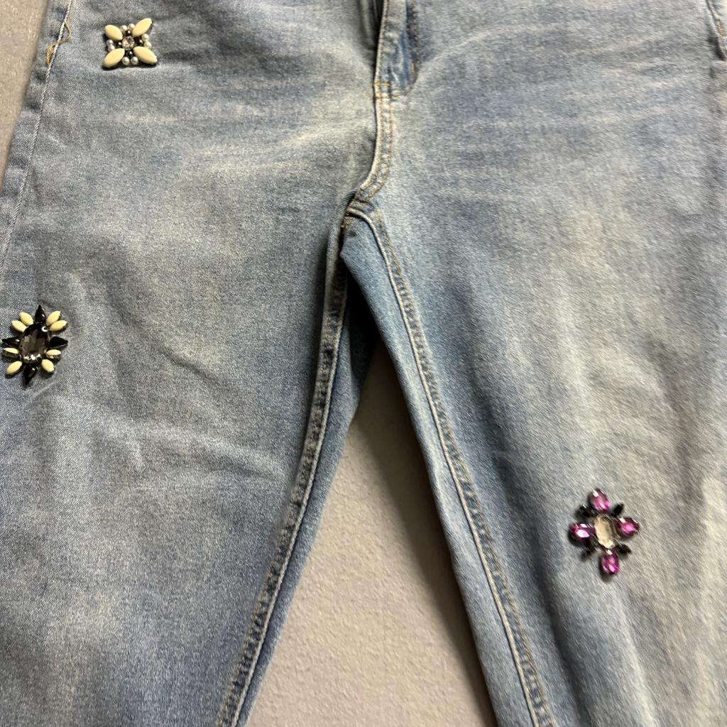 Bongo Skinny Jeans Womens Size 15 Blue Denim Embellished Rhinestone Raw Hem