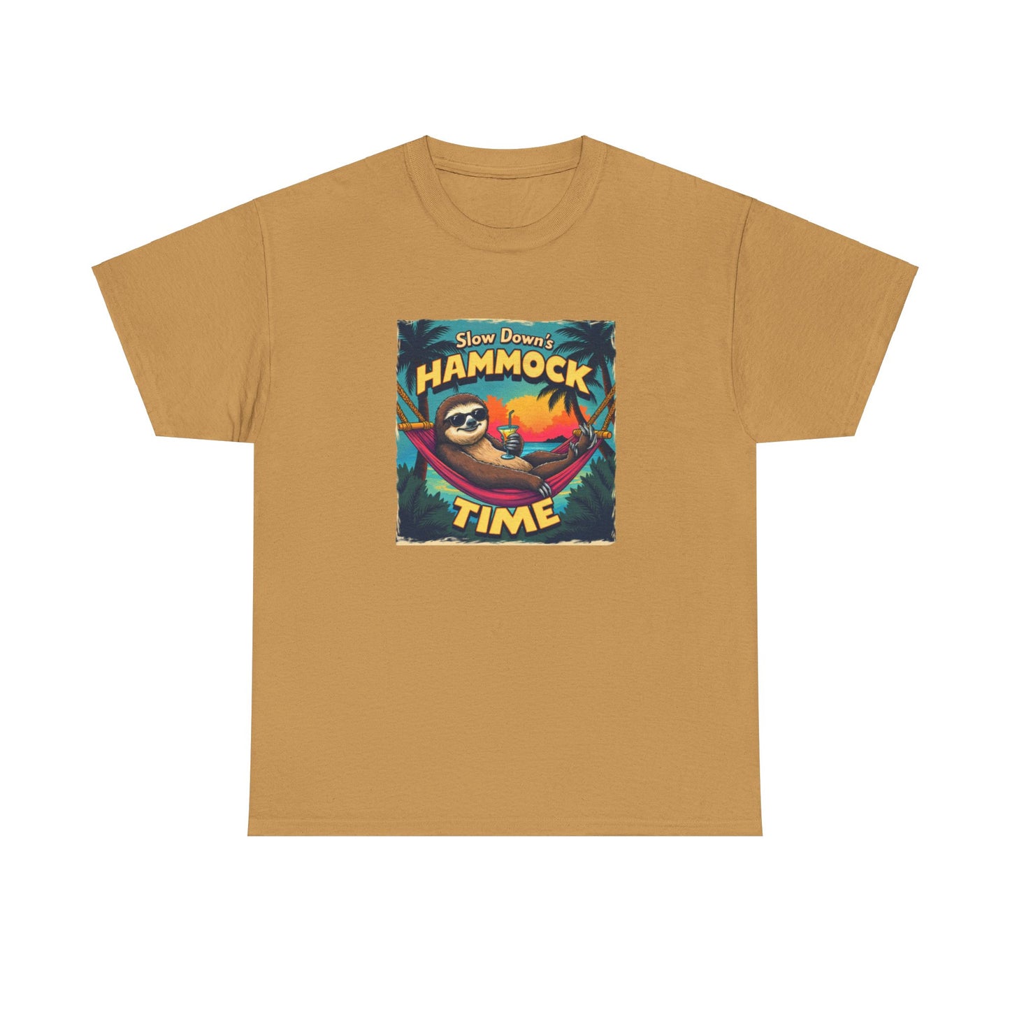 Slow Down Hammock Time Sloth Unisex Heavy Cotton Tee