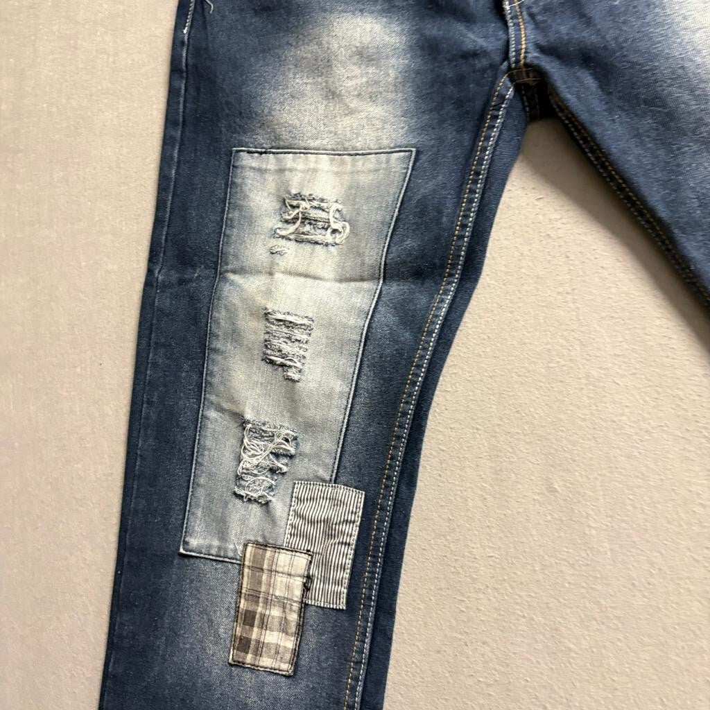Street Rules Mens Jeans 36x32 Distressed Patchwork Denim Hip Hop Streetwear Blue